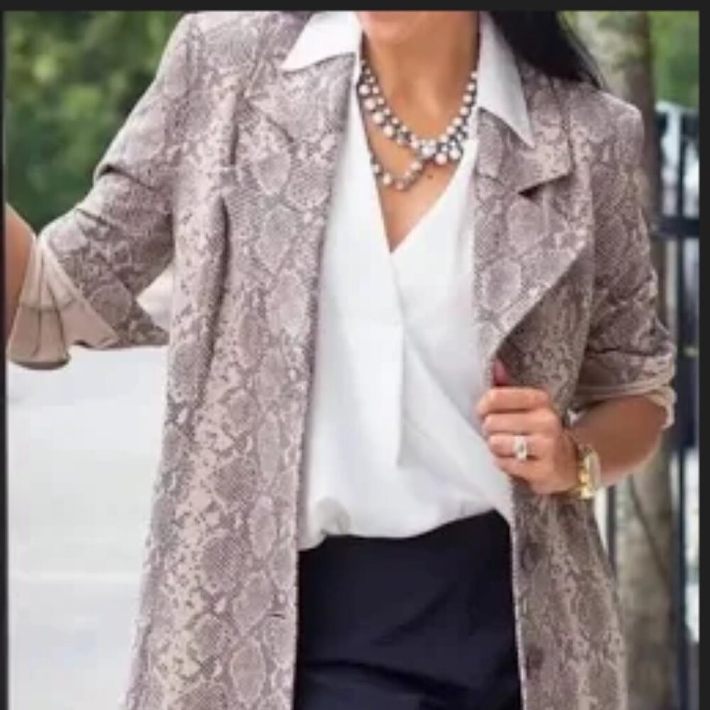 Cabi Animal Print Trench Style Jacket Coat Snake Print King Cobra Size Medium